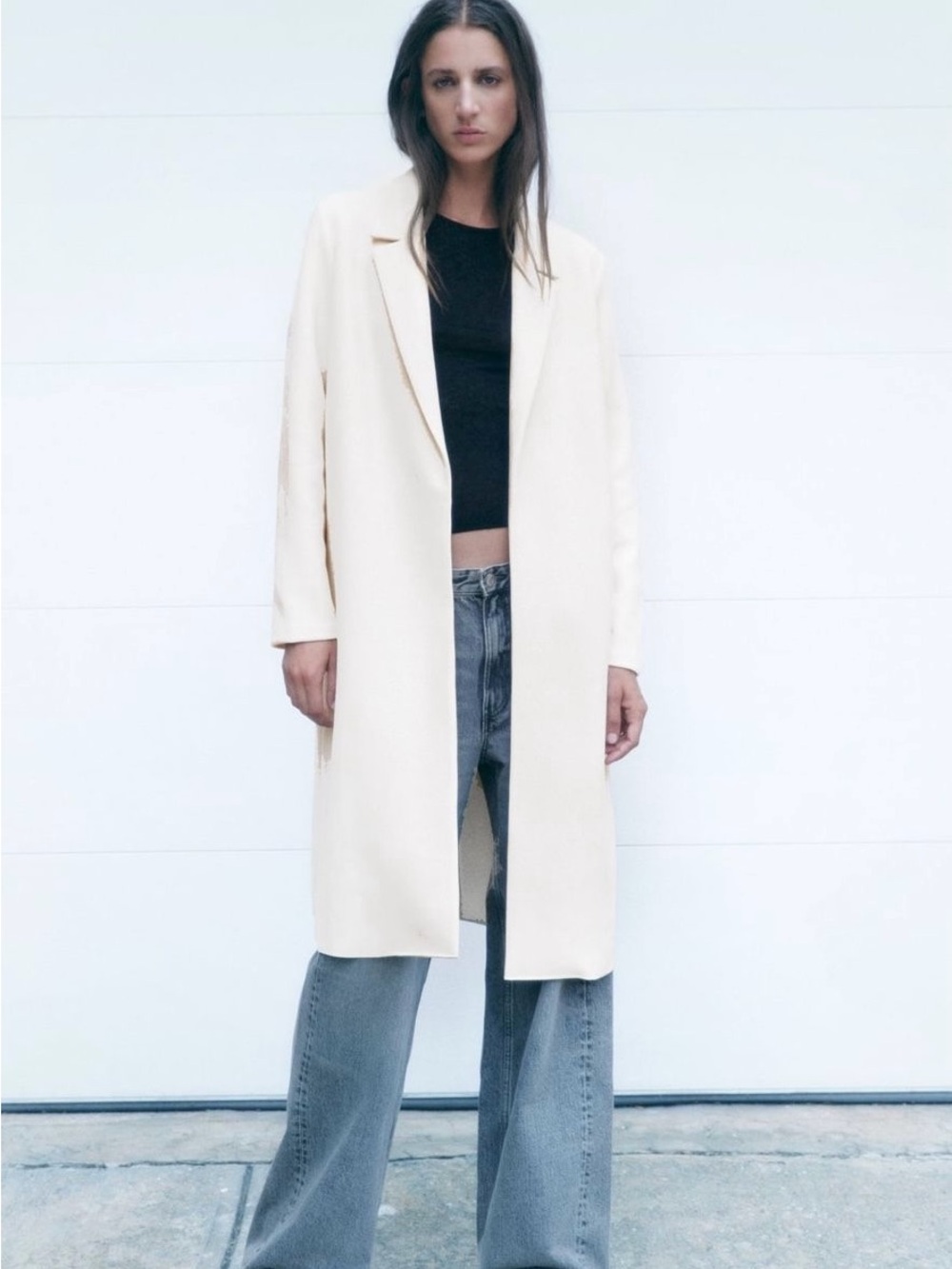Zara Cream Longline Trench Coat for Women size Large